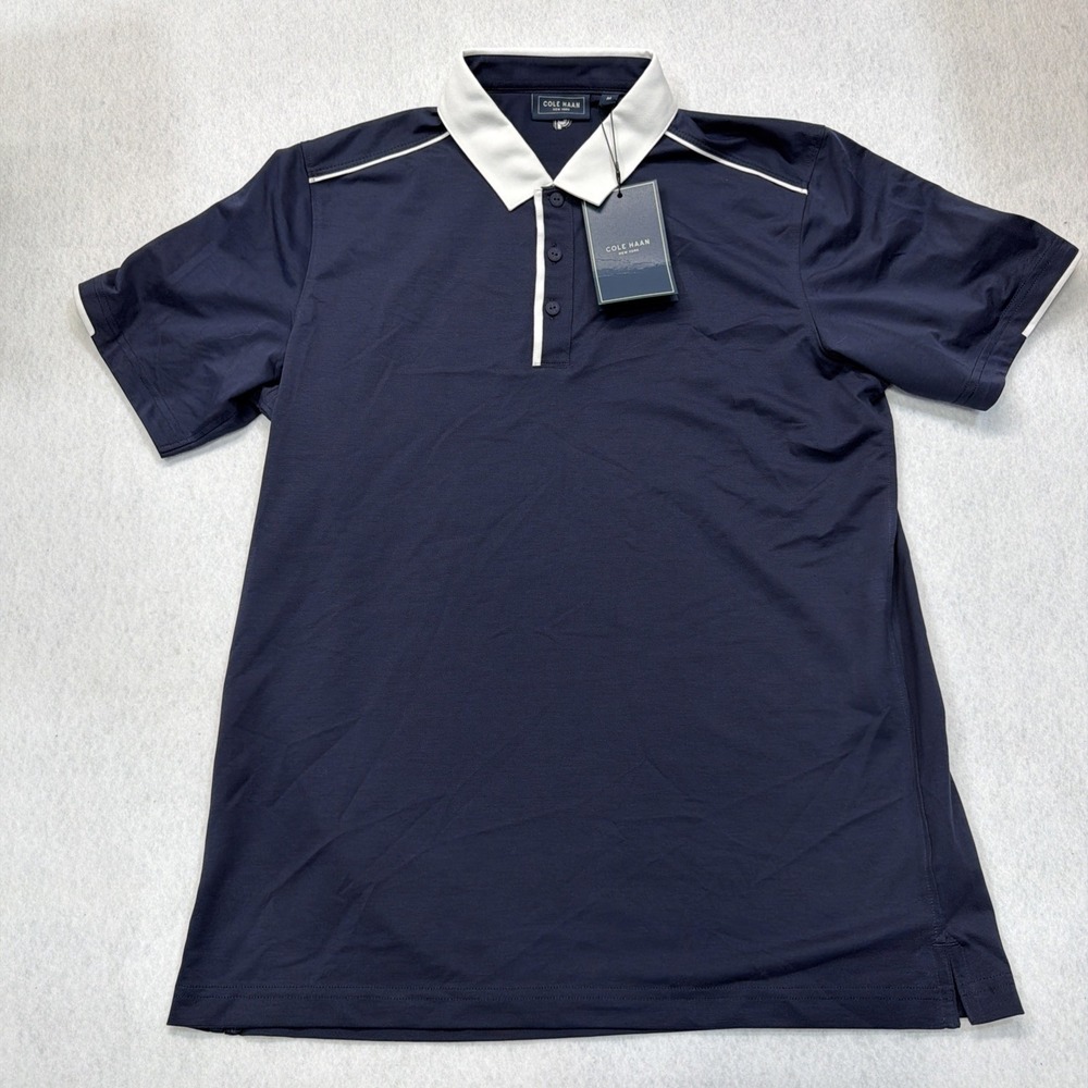Men Cole Haan NWT Navy Blue Short Sleeve  Collar shirt Sz Med Trafton Polo Golf